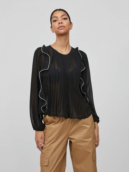 Vila PLEATED LONG SLEEVED BLOUSE, Black, highres - 14081185_Black_003.jpg