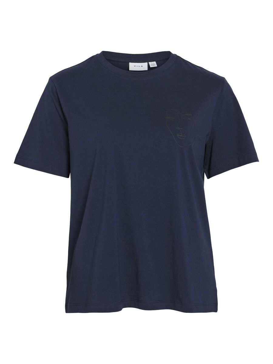 VILA RUNDHALS T-SHIRT, Navy Blazer, highres - 14103247_NavyBlazer_1156688_001.jpg