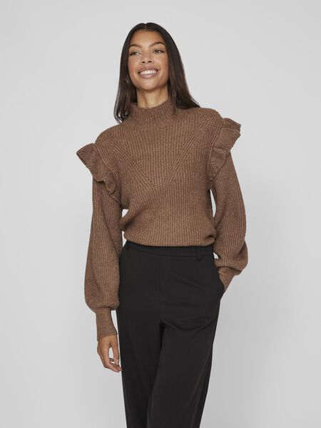 Vila FRILL DETAILED KNITTED PULLOVER, Fossil, highres - 14092425_Fossil_003.jpg