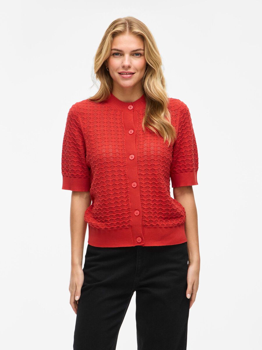 VILA VIVUA SHORT SLEEVE KNITTED CARDIGAN, Aurora Red, highres - 14109641_AuroraRed_003.jpg