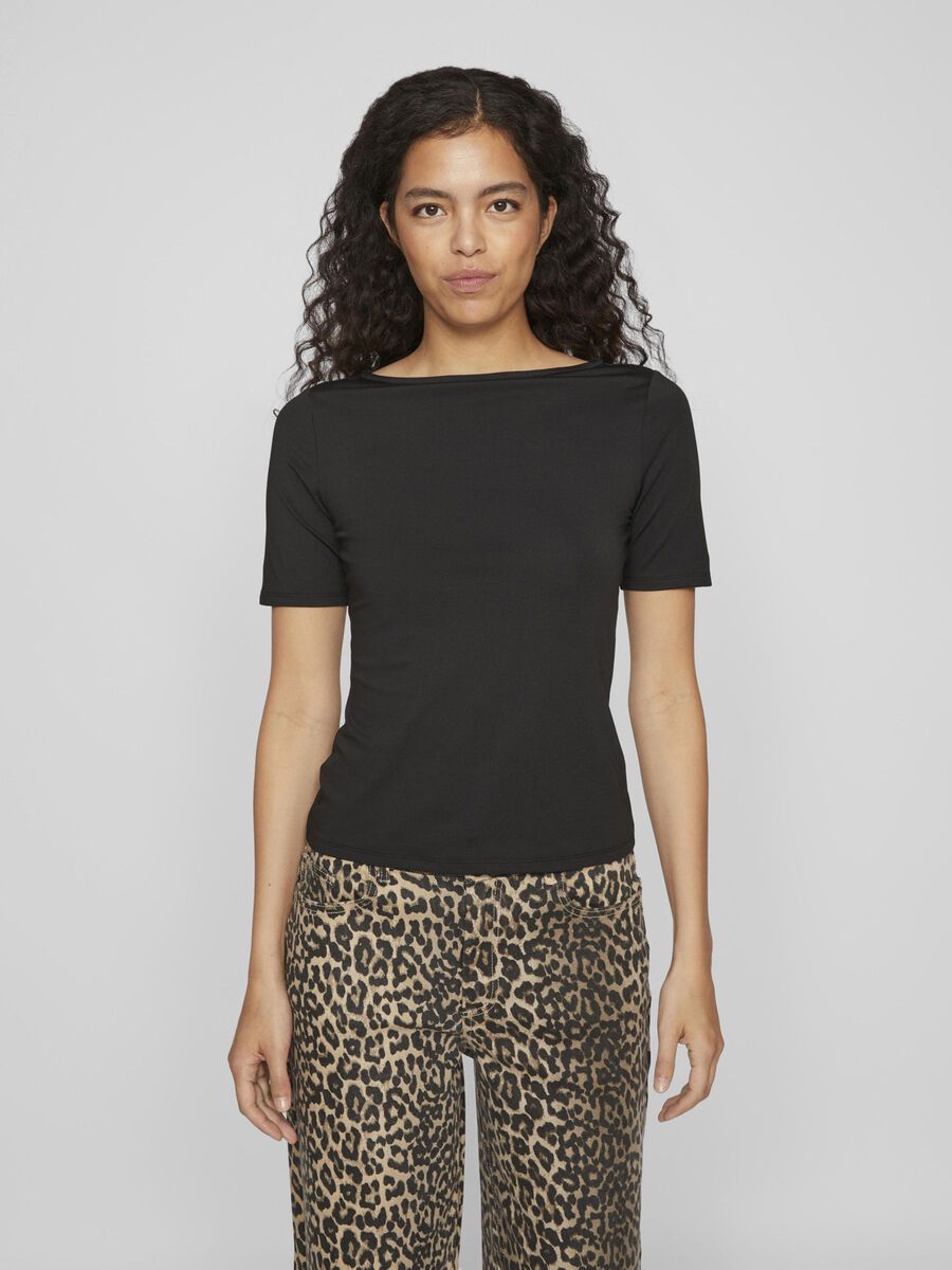 VILA BOATNECK SHORT SLEEVED TOP, Black, highres - 14106073_Black_003.jpg