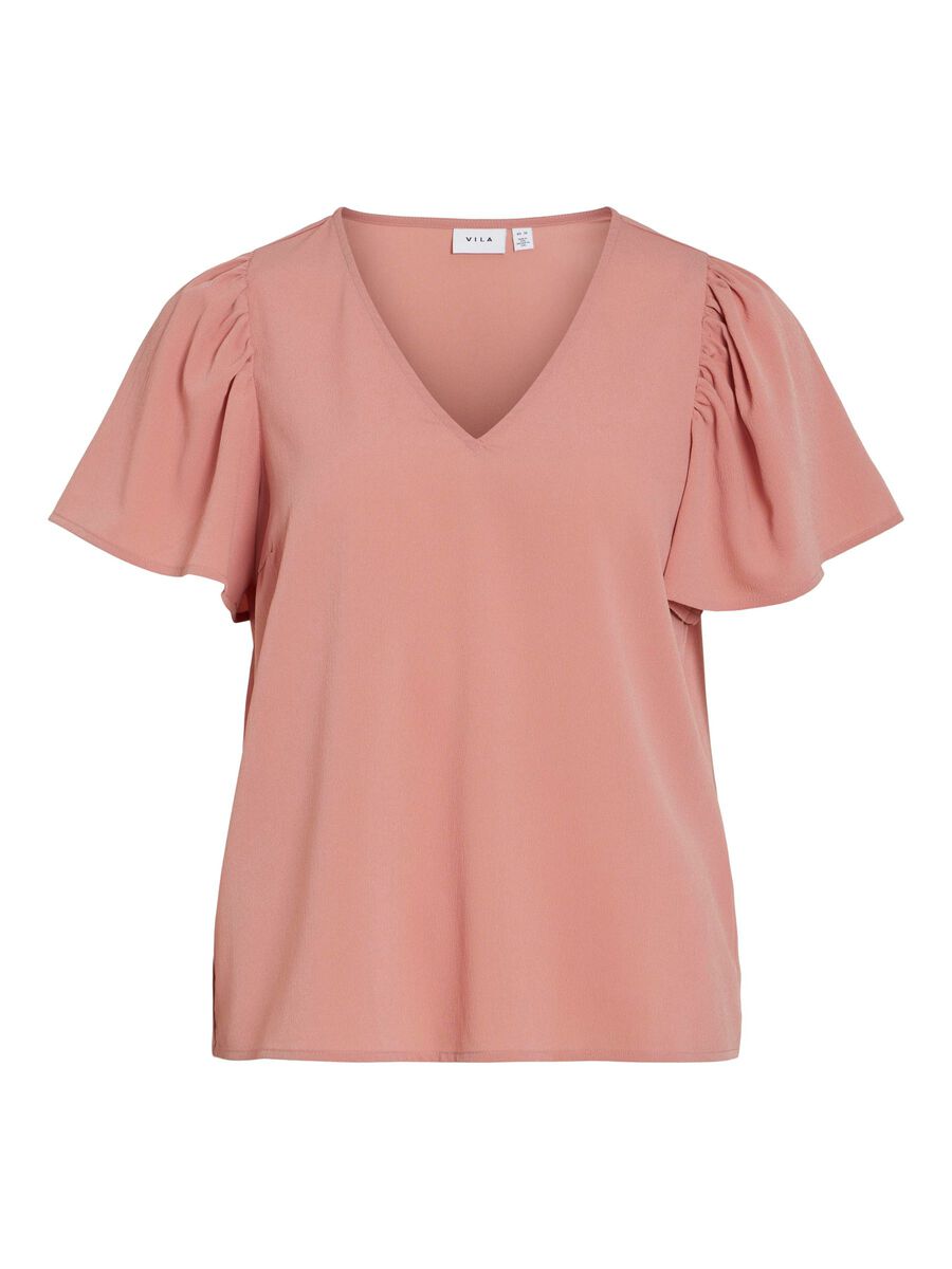 VILA V-NECK SHORT SLEEVED TOP, Old Rose, highres - 14109690_OldRose_001.jpg