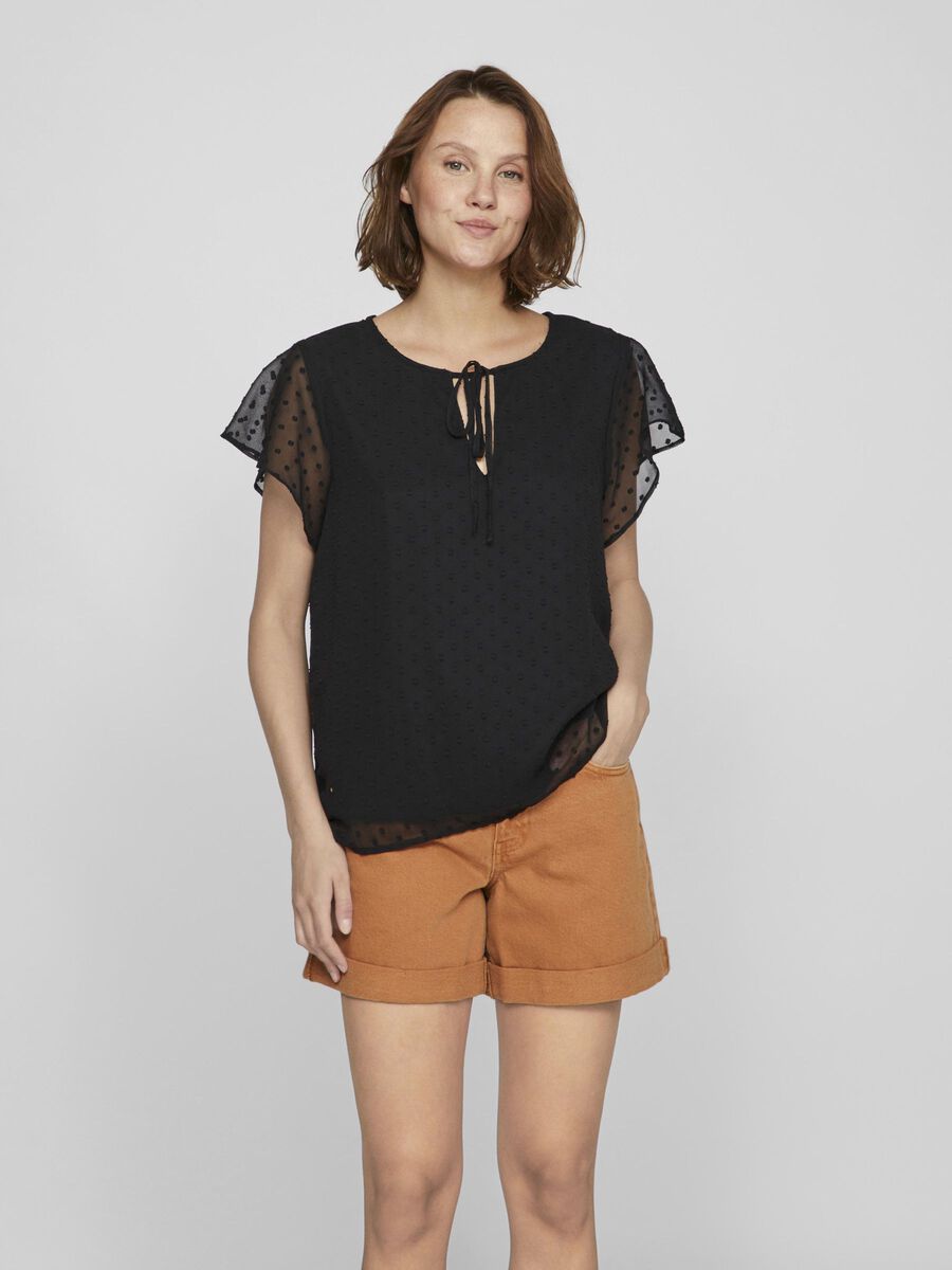 VILA GESTIPPELDE TOP MET KORTE MOUWEN, Black, highres - 14100340_Black_003.jpg