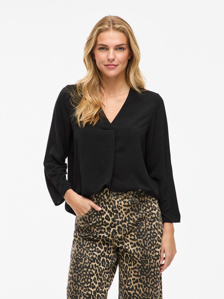 VILA VIJOSA CUELLO EN V CAMISETA 3/4, Black Beauty, highres - 14102906_BlackBeauty_003.jpg