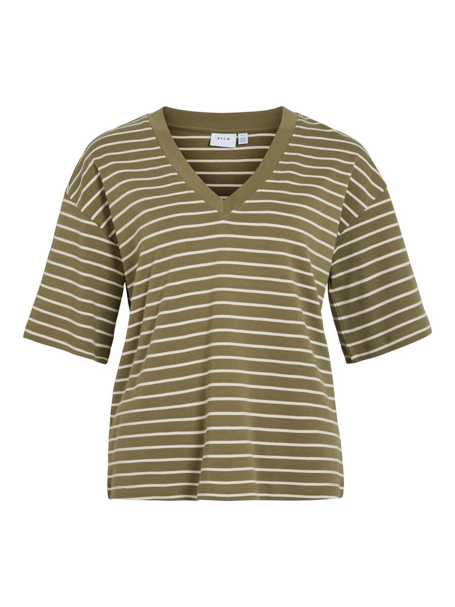VILA V-NECK SHORT SLEEVED TOP, Capulet Olive, highres - 14103325_CapuletOlive_1175962_001.jpg