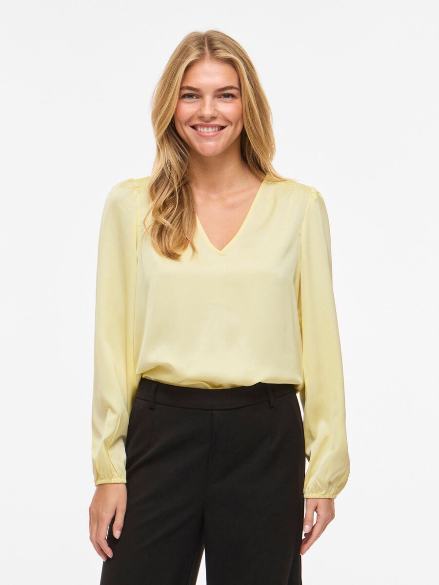 Product carousel image - VIELLETTE - COL EN V TOP &Agrave; MANCHES LONGUES, Pastel Yellow | 1