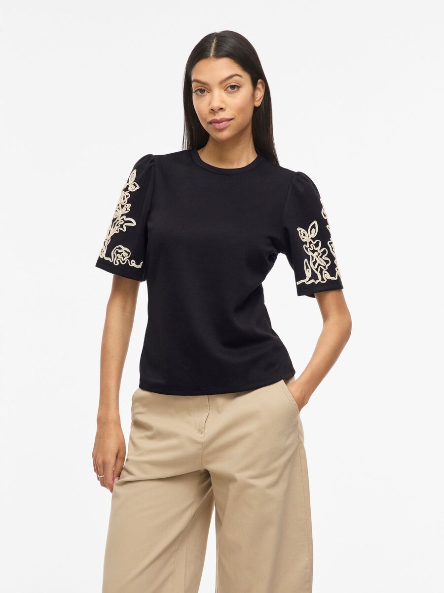 Product carousel image - VIMIA ROUND NECK SHORT SLEEVED SWEATSHIRT, Black | 1