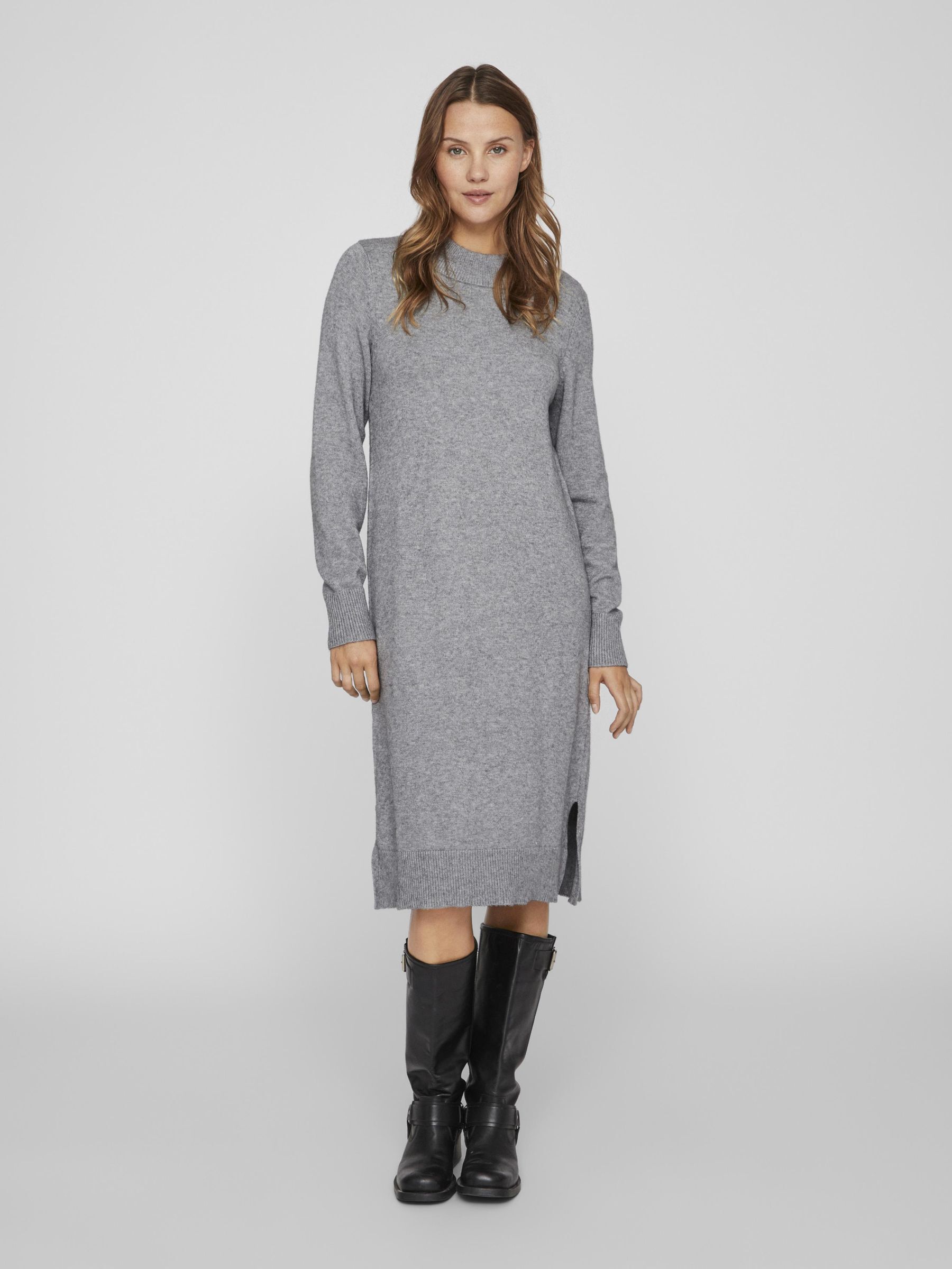 LONG SLEEVED CREW NECK MIDI DRESS Grey VILA