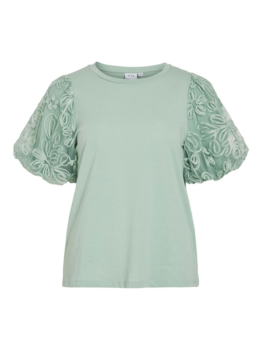VILA ROUND NECK SHORT SLEEVED TOP, Silt Green, highres - 14107505_SiltGreen_001.jpg
