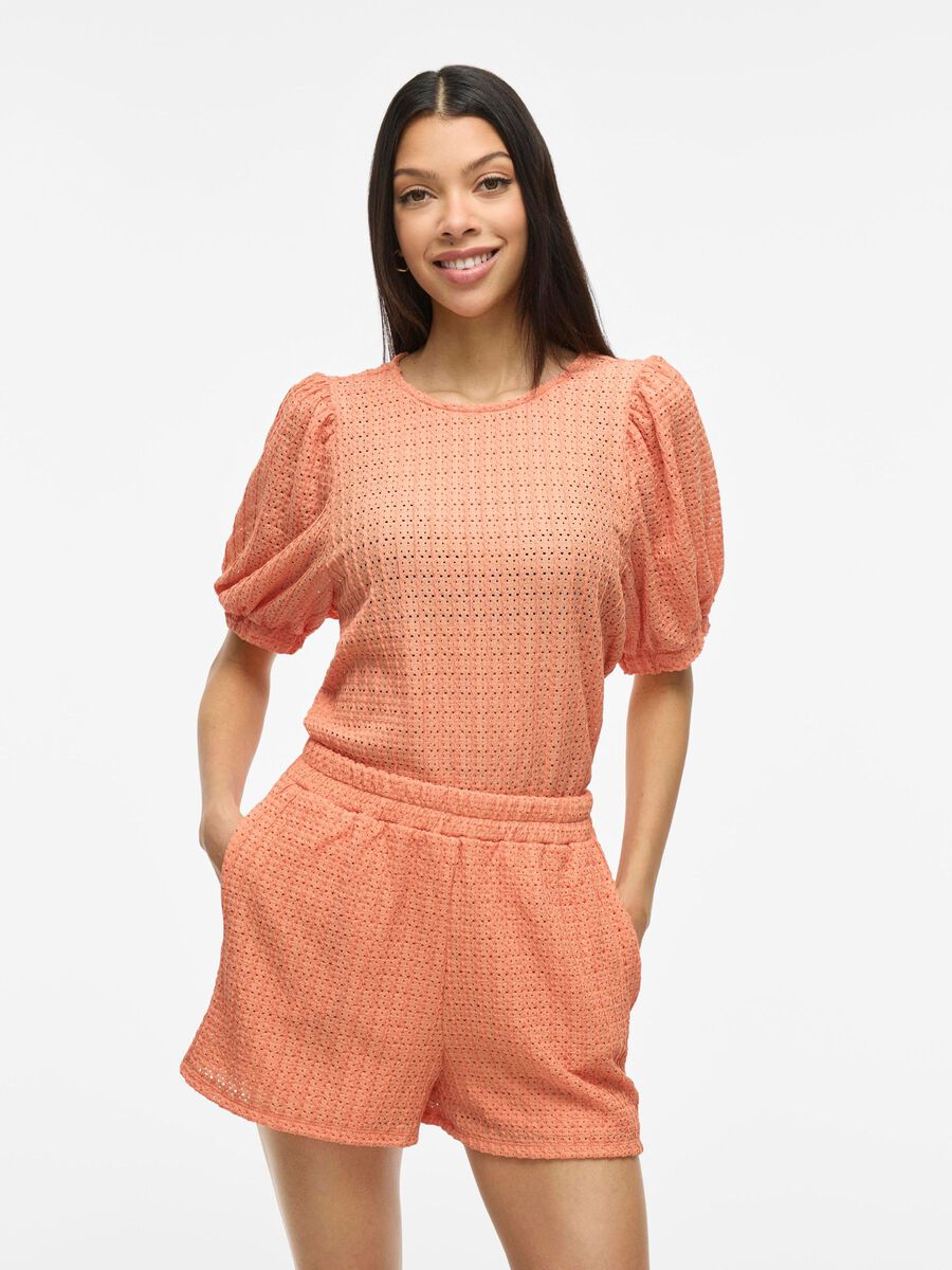 VILA VIMINERA ROUND NECK SHORT SLEEVED TOP, Cadmium Orange, highres - 14106721_CadmiumOrange_003.jpg
