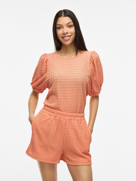 VILA VIMINERA ROUND NECK SHORT SLEEVED TOP, Cadmium Orange, highres - 14106721_CadmiumOrange_003.jpg