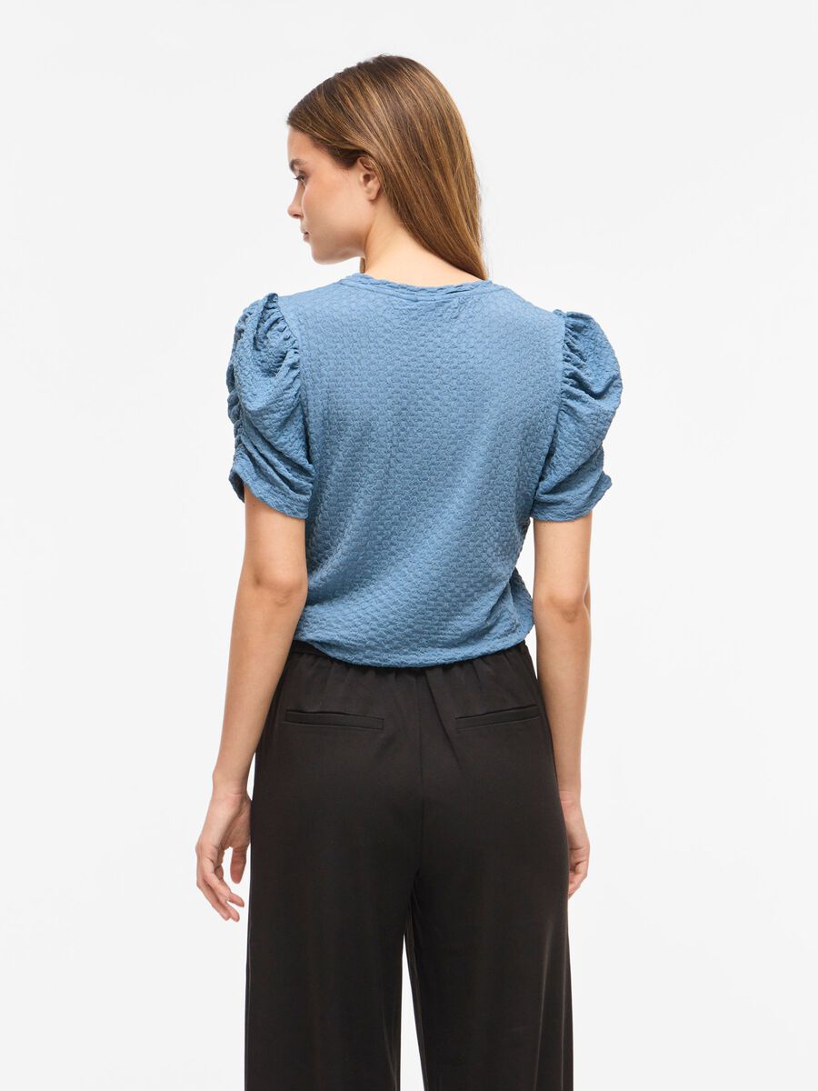 Carousel image - VIANINE ROUND NECK SHORT SLEEVED TOP, Blue Shadow | 2