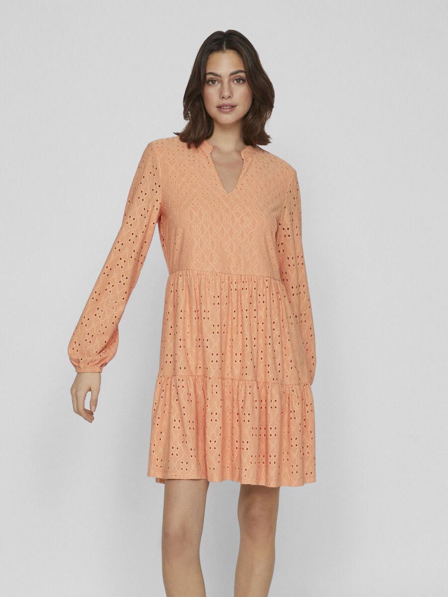 VILA VIKAWA LONG SLEEVED SHORT DRESS, Shell Coral, highres - 14070250_ShellCoral_003.jpg