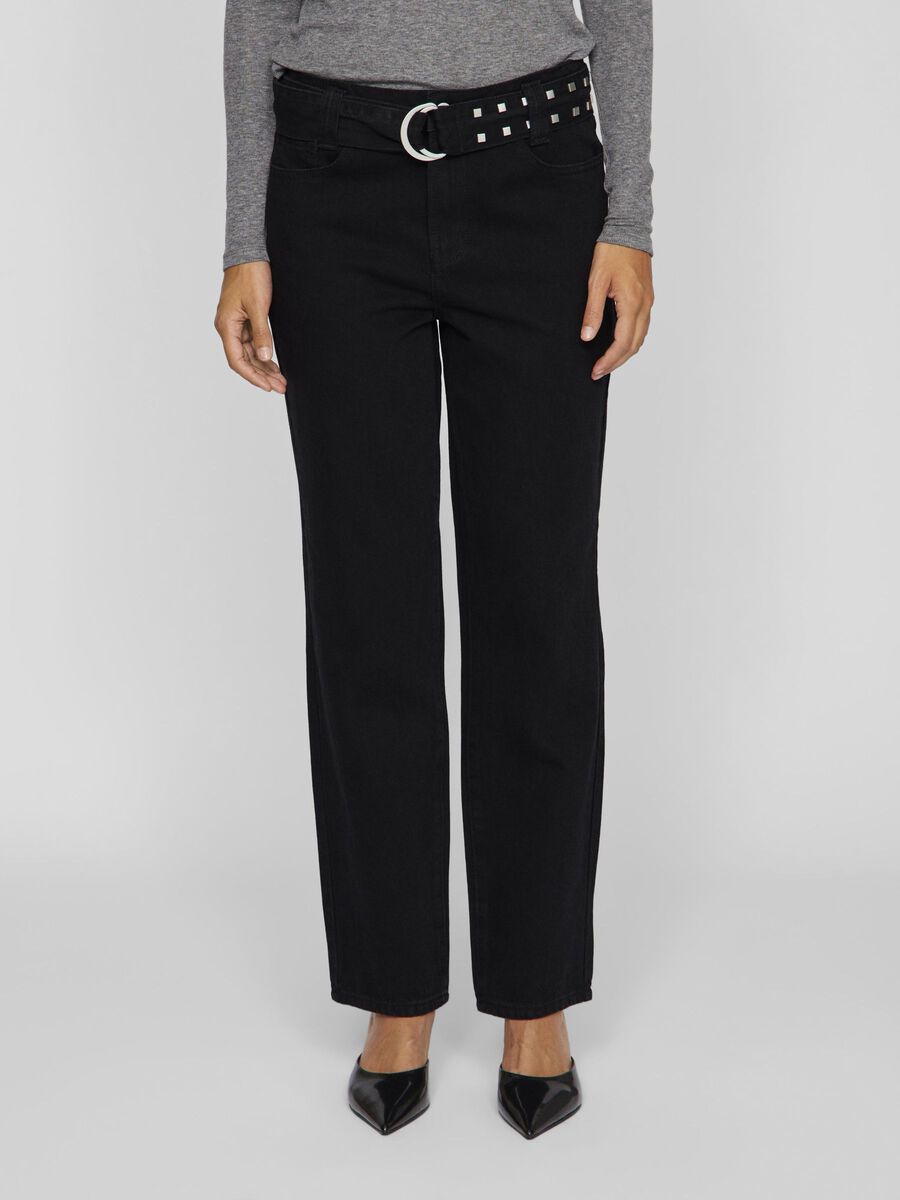 VILA BELTED TAPERED FIT JEANS, Meteorite, highres - 14100044_Meteorite_003.jpg