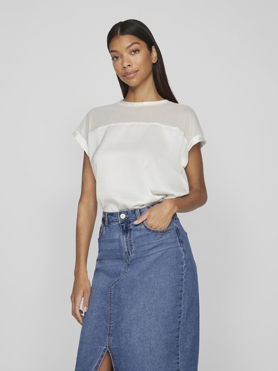 VILA VIELLETTE MESH SHORT SLEEVED TOP, Snow White, highres - 14101088_SnowWhite_003.jpg