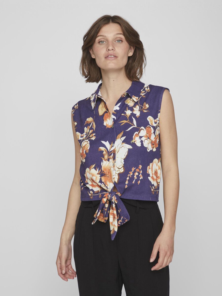 Vila FRONT KNOT SLEEVELESS SHIRT, Navy Blazer, highres - 14090770_NavyBlazer_1074637_003.jpg