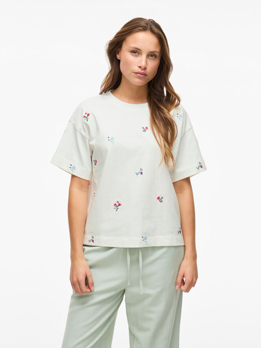 VILA COTTON SHORT-SLEEVED T-SHIRT, Snow White, highres - 14106761_SnowWhite_1183988_003.jpg