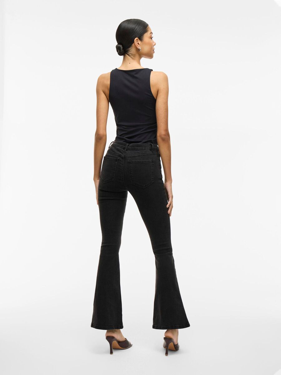 VILA REGULAR WAIST FLARED JEANS, Black Denim, highres - 14066257_BlackDenim_004.jpg