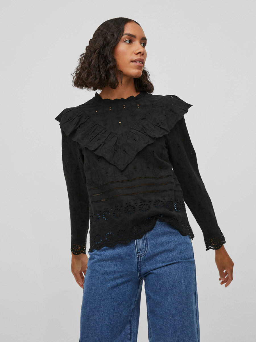 Vila RUCHES SHIRT MET LANGE MOUWEN, Black, highres - 14078939_Black_003.jpg