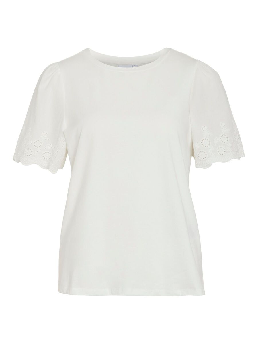 VILA VICELIANA ROUND NECK SHORT SLEEVED TOP, Snow White, highres - 14106095_SnowWhite_001.jpg