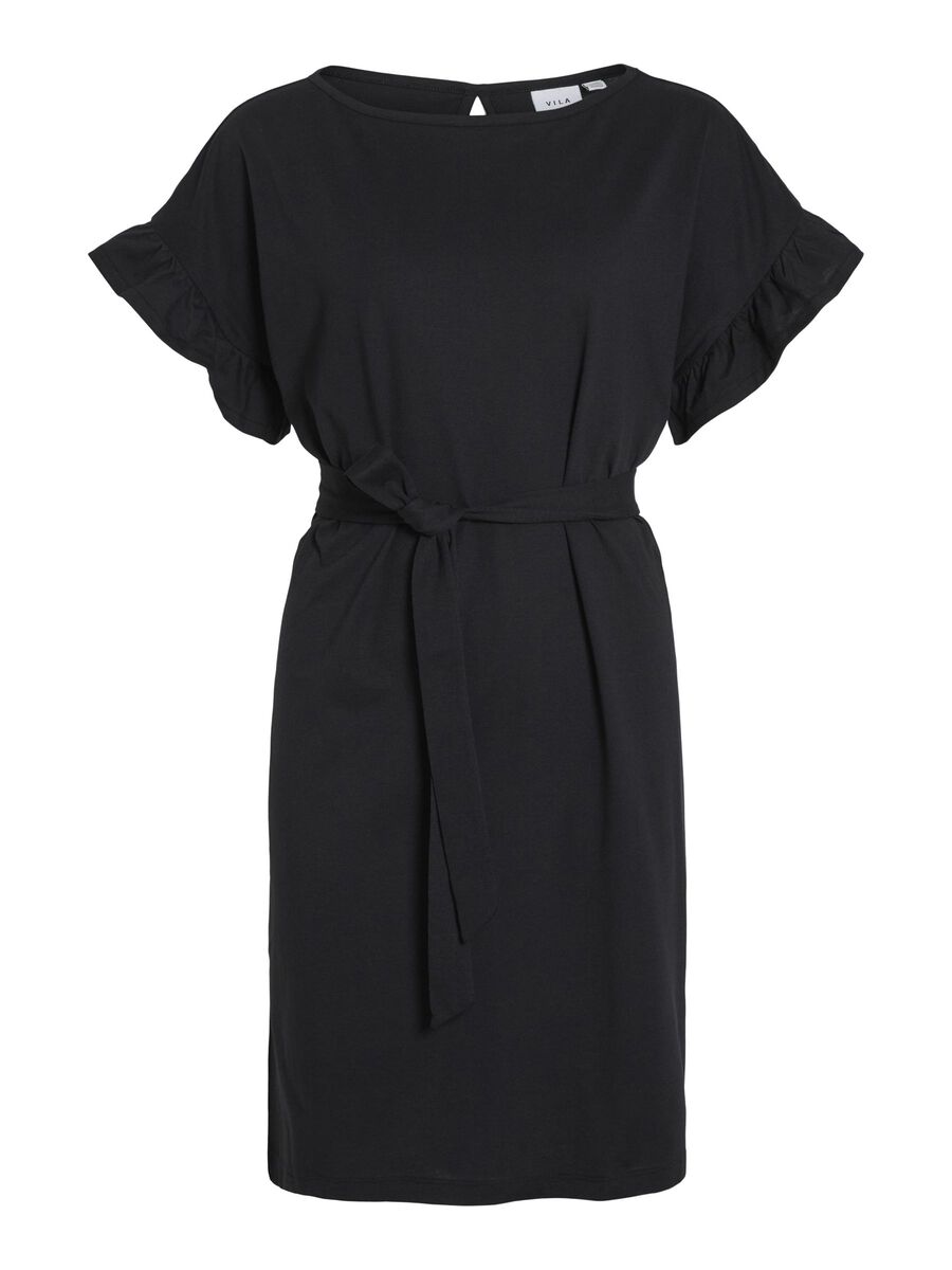 Vila TIE WAIST SHORT DRESS, Black Beauty, highres - 14094730_BlackBeauty_001.jpg