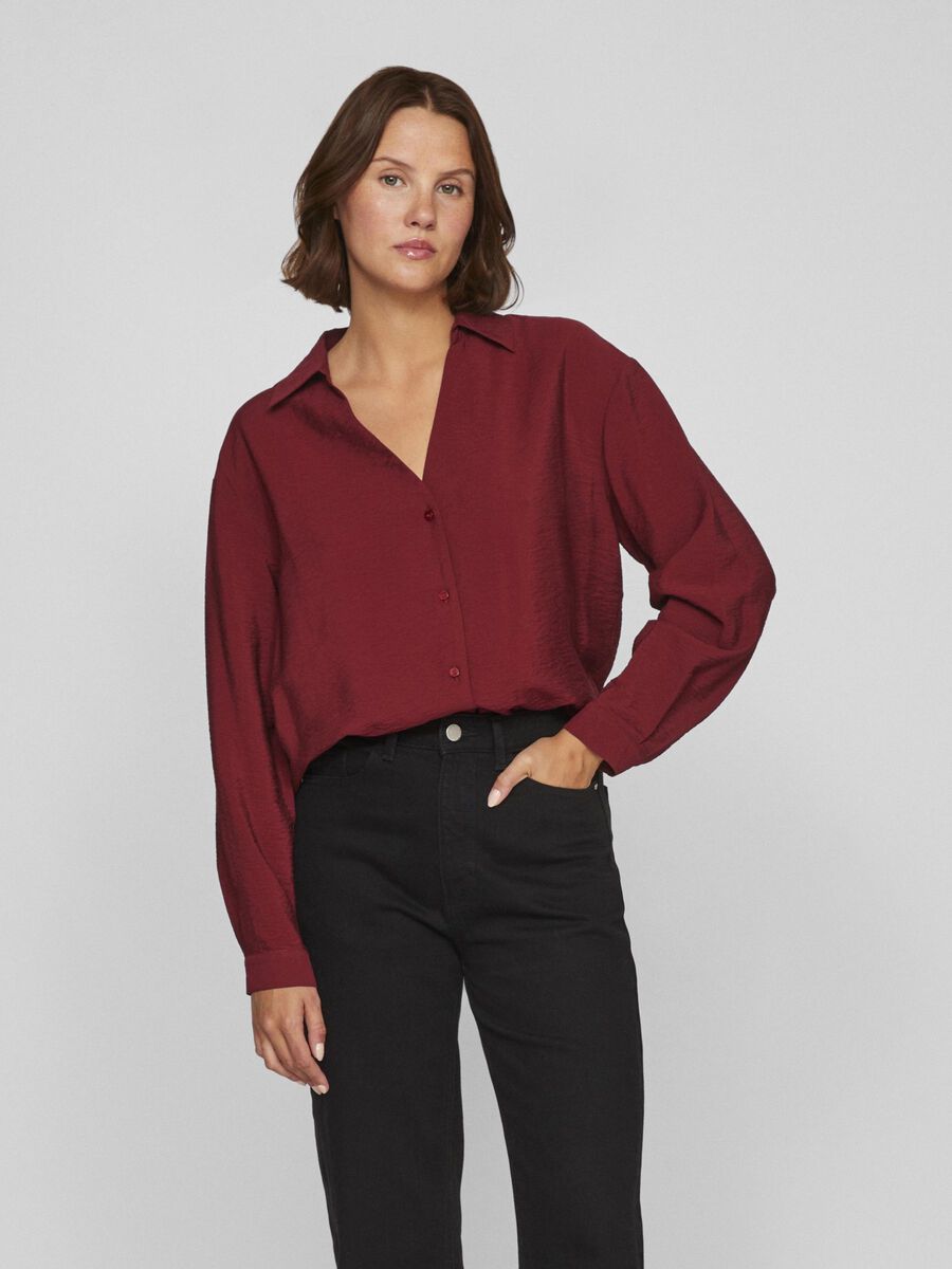 VILA VIDOMIRA V-NECK LONG SLEEVED SHIRT, Cabernet, highres - 14095705_Cabernet_003.jpg