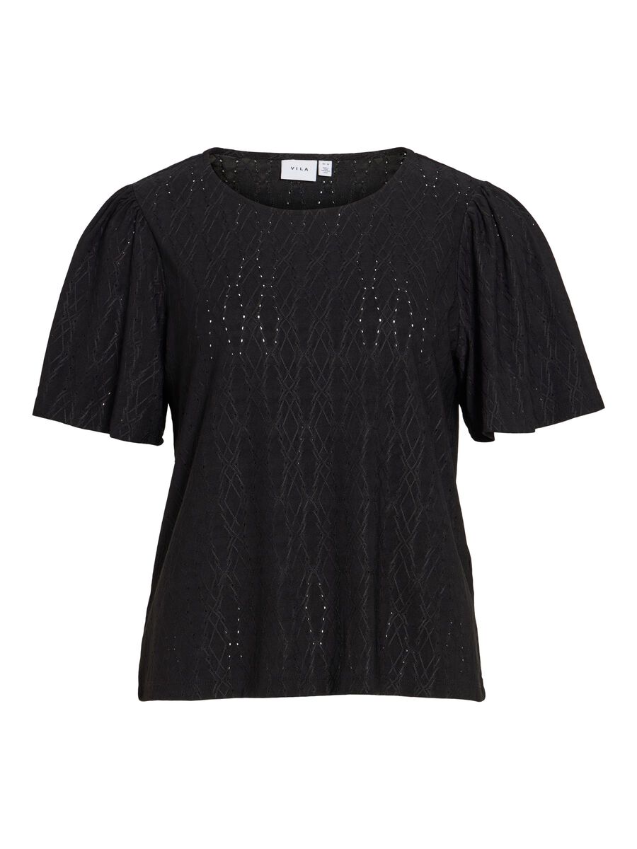 Carousel image - VIBELLI ROUND NECK SHORT SLEEVED TOP, Black Beauty | 5