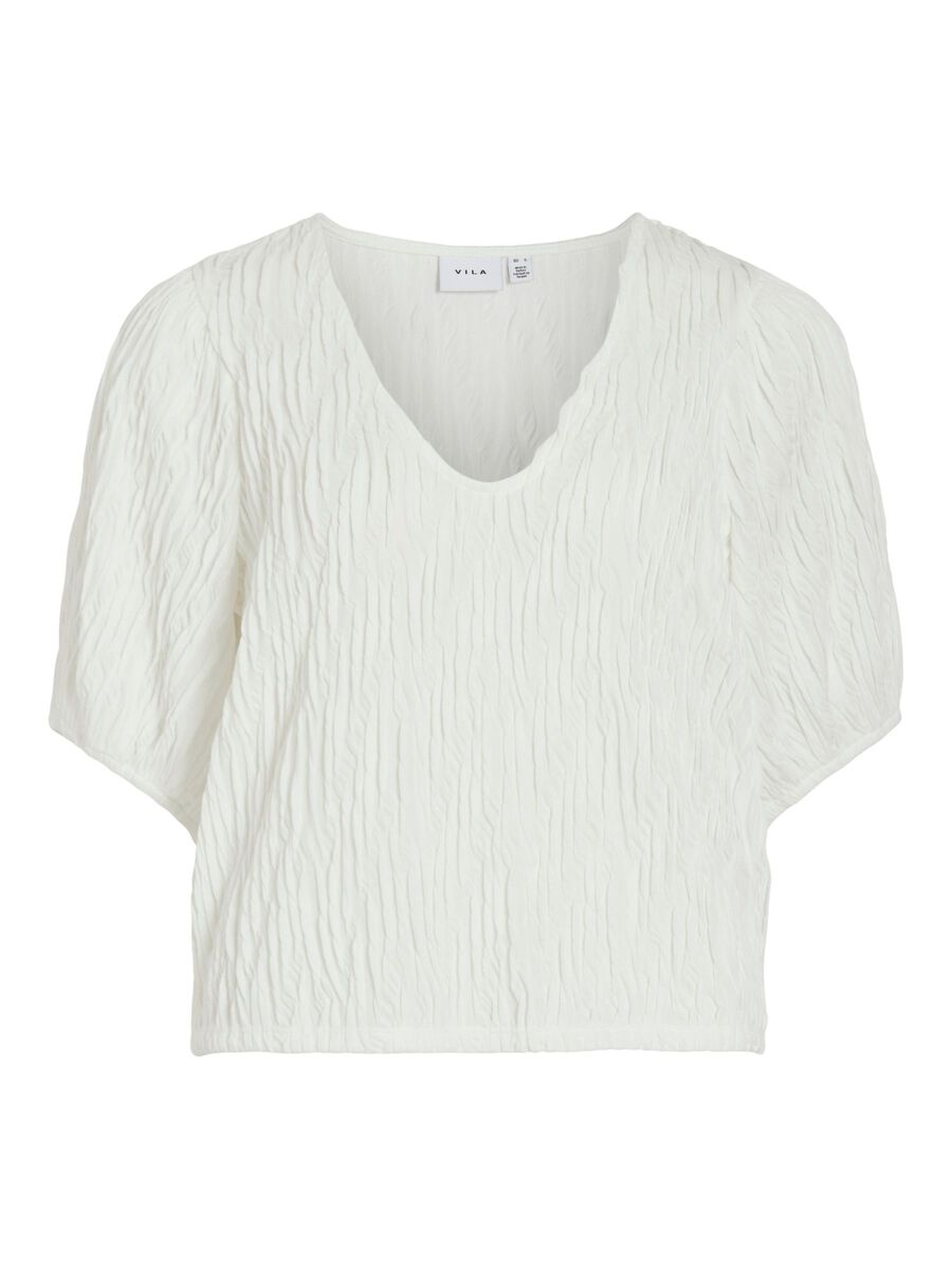 VILA VIOLANA V-NECK SHORT SLEEVED TOP, Cloud Dancer, highres - 14111696_CloudDancer_001.jpg