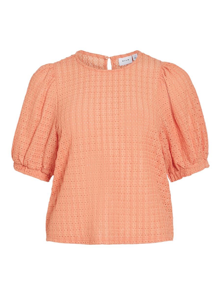 VILA VIMINERA ROUND NECK SHORT SLEEVED TOP, Cadmium Orange, highres - 14106721_CadmiumOrange_001.jpg