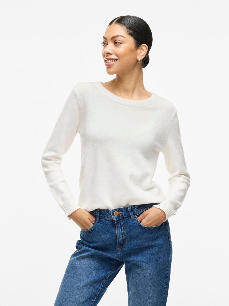 VILA VIRIL RUNDHALS STRICKPULLOVER, White Alyssum, highres - 14054177_WhiteAlyssum_003.jpg
