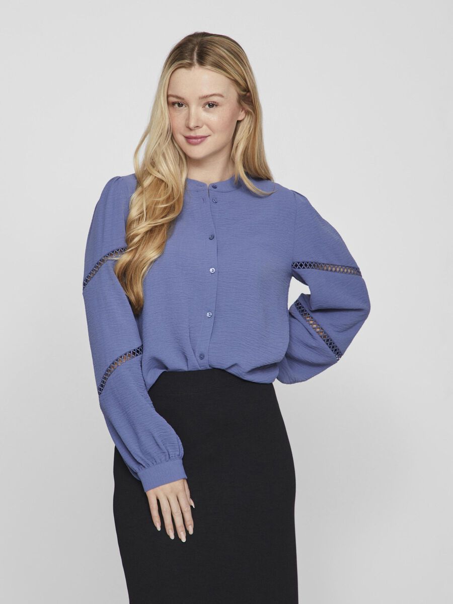 VILA ROUND NECK LONG SLEEVED SHIRT, Bijou Blue, highres - 14100708_BijouBlue_003.jpg