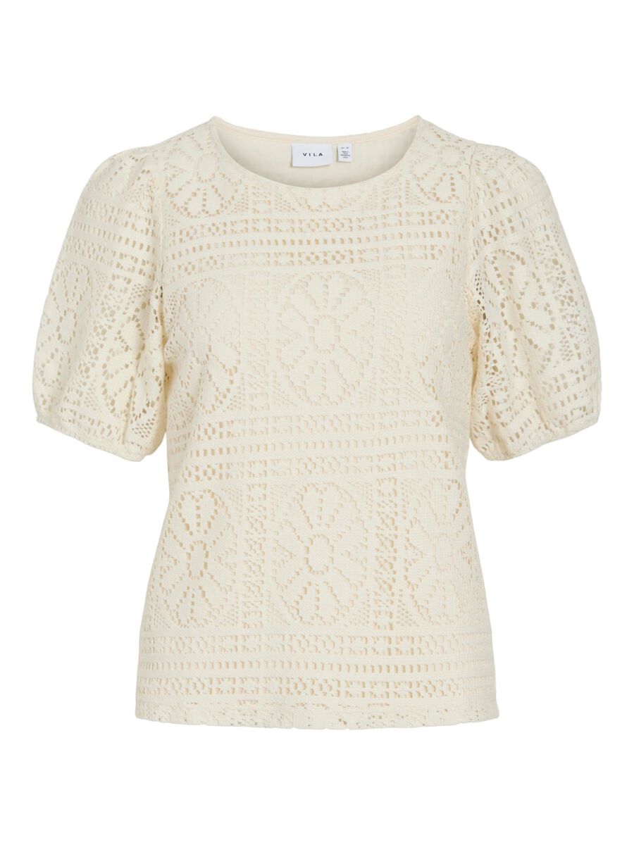 VILA VIMERINDA ROUND NECK SHORT SLEEVED TOP, Birch, highres - 14110924_Birch_001.jpg