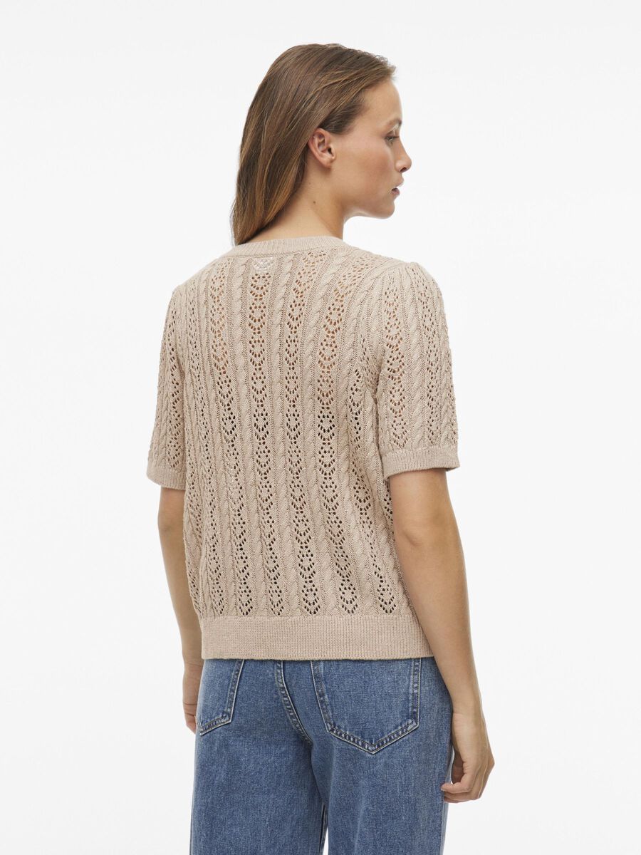 VILA SHORT SLEEVED KNITTED TOP, Natural Melange, highres - 14103437_NaturalMelange_004.jpg