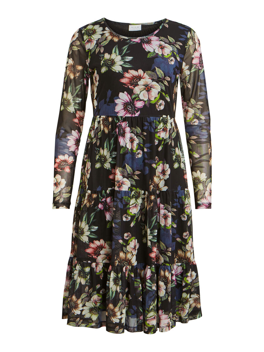 Carousel image - FLORAL RUFFLE MIDI DRESS, Black | 6