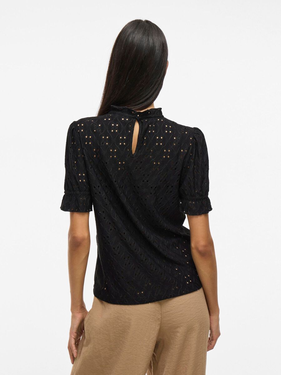 VILA EMBROIDERED SHORT SLEEVED TOP, Black, highres - 14070251_Black_004.jpg