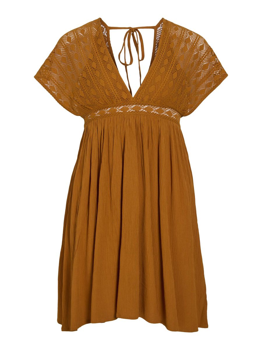 Vila V-NECK SHORT DRESS, Honey Ginger, highres - 14096187_HoneyGinger_001.jpg