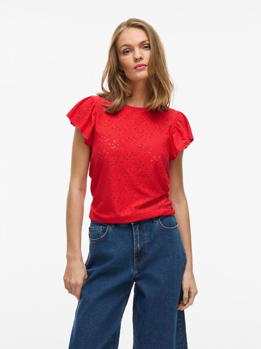VILA ROUND NECK SHORT SLEEVED TOP, Racing Red, highres - 14110629_RacingRed_003.jpg