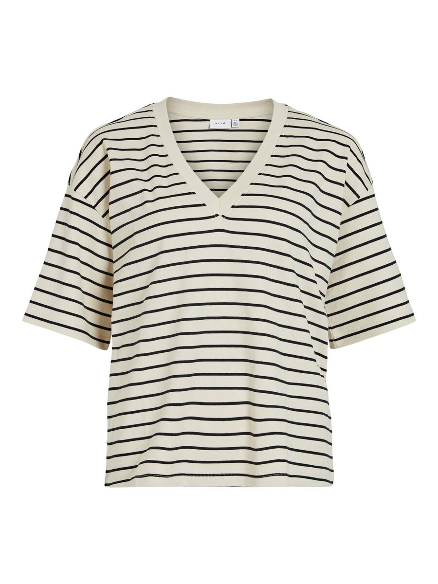 VILA V-NECK SHORT SLEEVED TOP, Birch, highres - 14103325_Birch_1157195_001.jpg