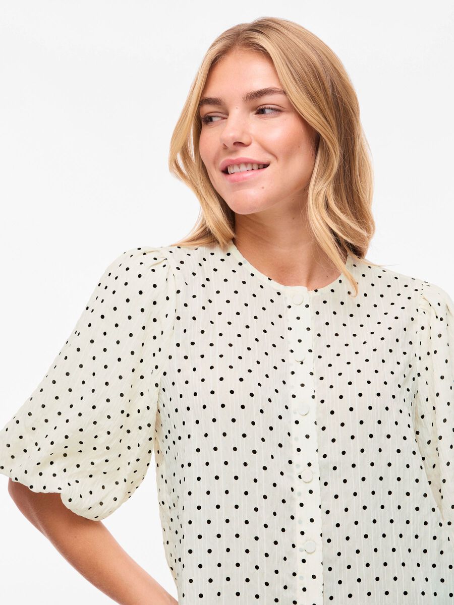 Carousel image - VIEA DOTTED SHORT SLEEVED TOP, Cloud Dancer | 3