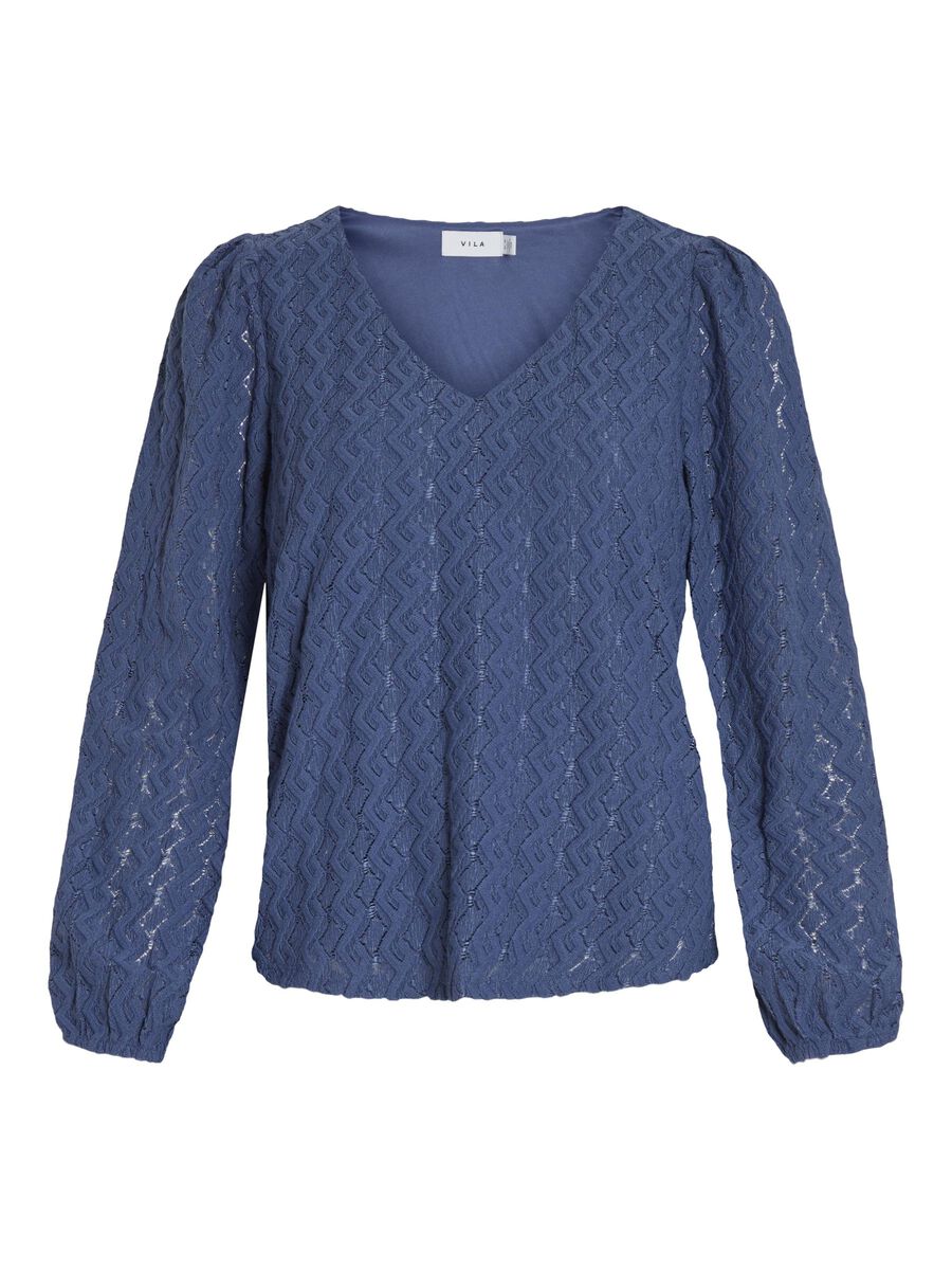 VILA V-NECK LONG SLEEVED TOP, Bijou Blue, highres - 14099604_BijouBlue_001.jpg