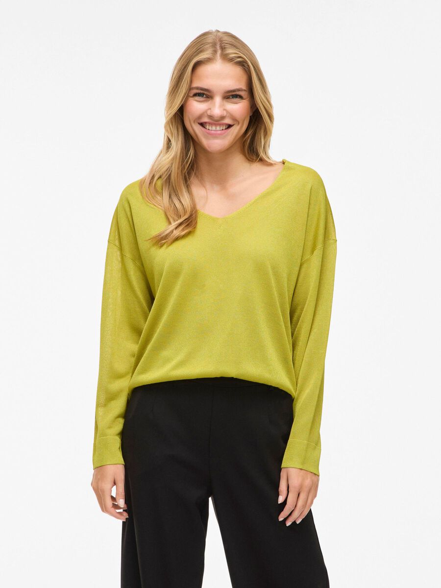 VILA VINOVY V-NECK KNITTED PULLOVER, Citronelle, highres - 14102075_Citronelle_003.jpg