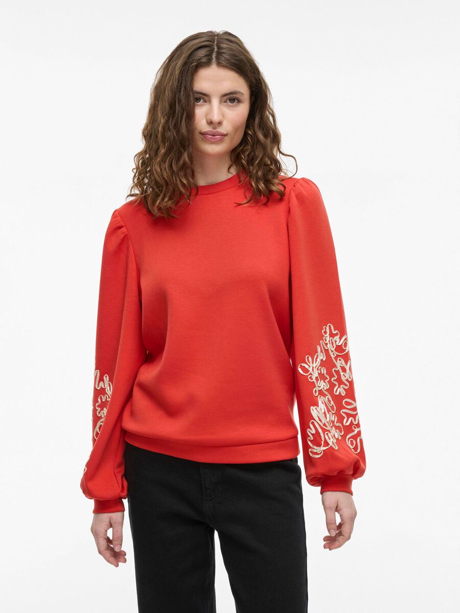 VILA LANGERMET SWEATSHIRT, Aurora Red, highres - 14110168_AuroraRed_1220075_003.jpg