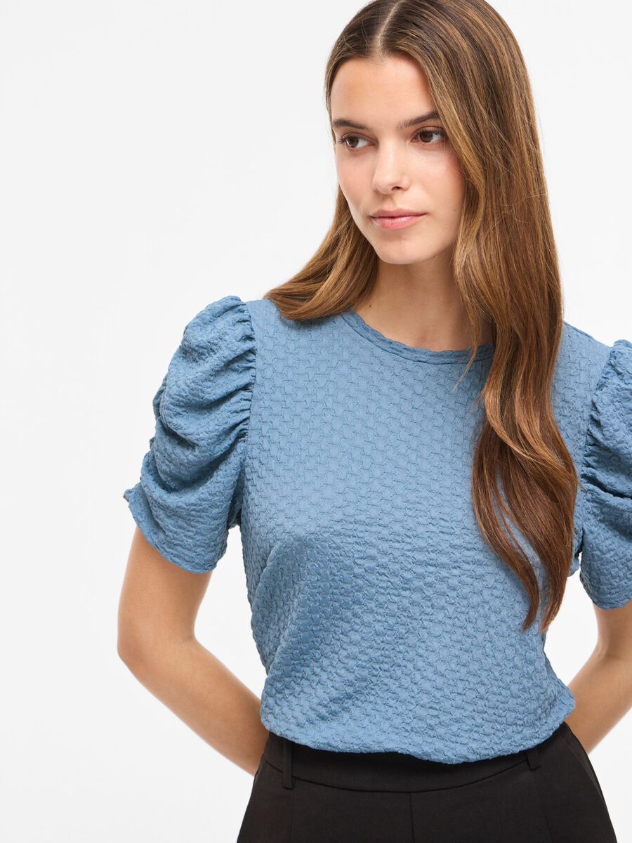 Carousel image - VIANINE ROUND NECK SHORT SLEEVED TOP, Blue Shadow | 3