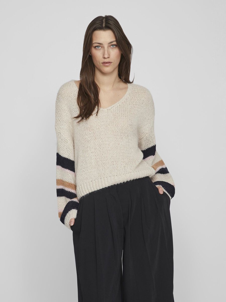 Vila V-NECK KNITTED JUMPER, Feather Gray, highres - 14099070_FeatherGray_1123892_003.jpg