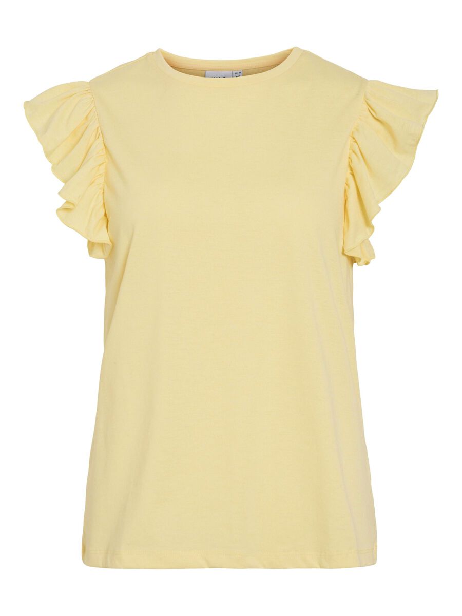 VILA VISUMMER RONDE HALS TOP MET KAPMOUWEN, Pale Banana, highres - 14111867_PaleBanana_001.jpg