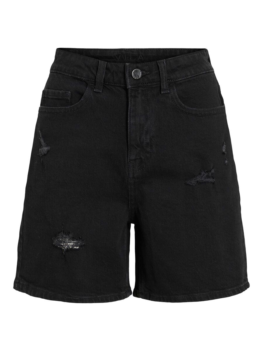 VILA HIGH WAIST DENIM SHORTS, Black Denim, highres - 14100902_BlackDenim_001.jpg