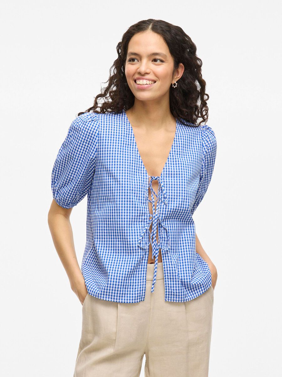 VILA VISONJA  V-NECK SHORT SLEEVED TOP, Mazarine Blue, highres - 14109332_MazarineBlue_1207426_003.jpg