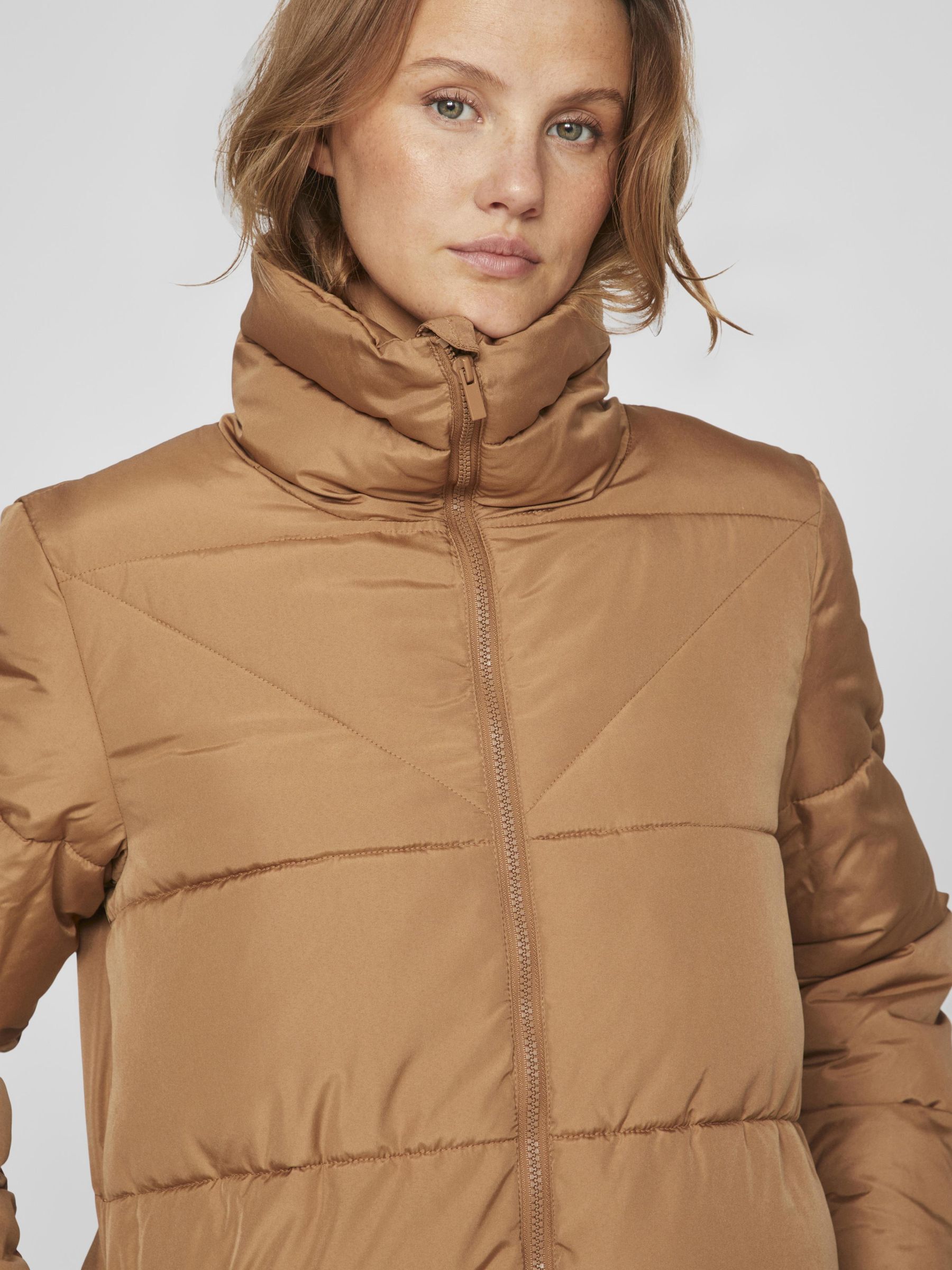 HIGH NECK QUILTED COAT Brown VILA