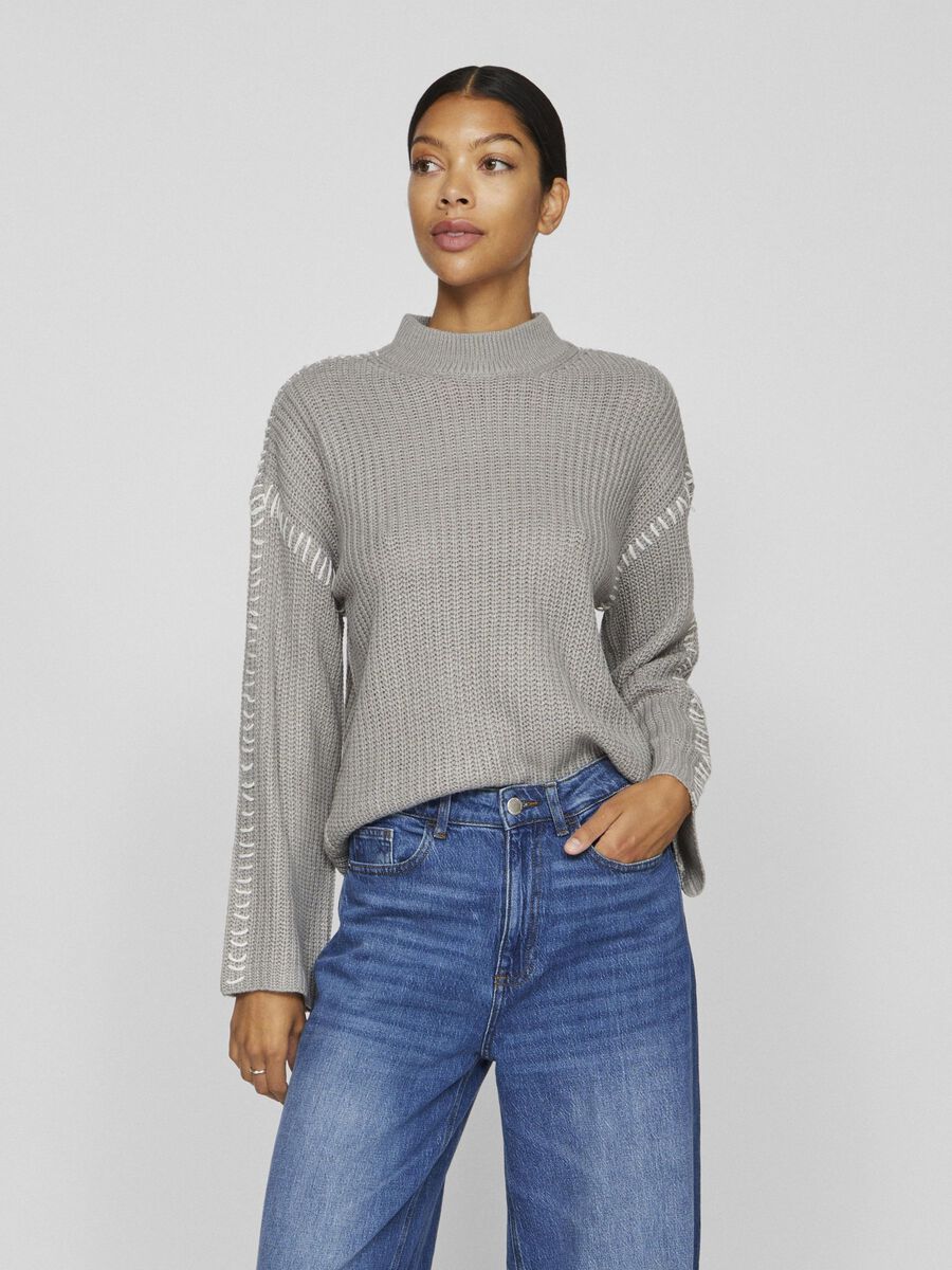 VILA STITCH KNITTED PULLOVER, Light Grey Melange, highres - 14101115_LightGreyMelange_1139087_003.jpg
