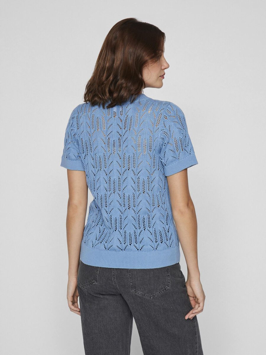 VILA SHORT SLEEVED  KNITTED TOP, Blissful Blue, highres - 14102700_BlissfulBlue_004.jpg